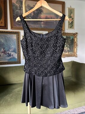 Y2K Carmen Marc Valvo Black Beaded Mini Dress